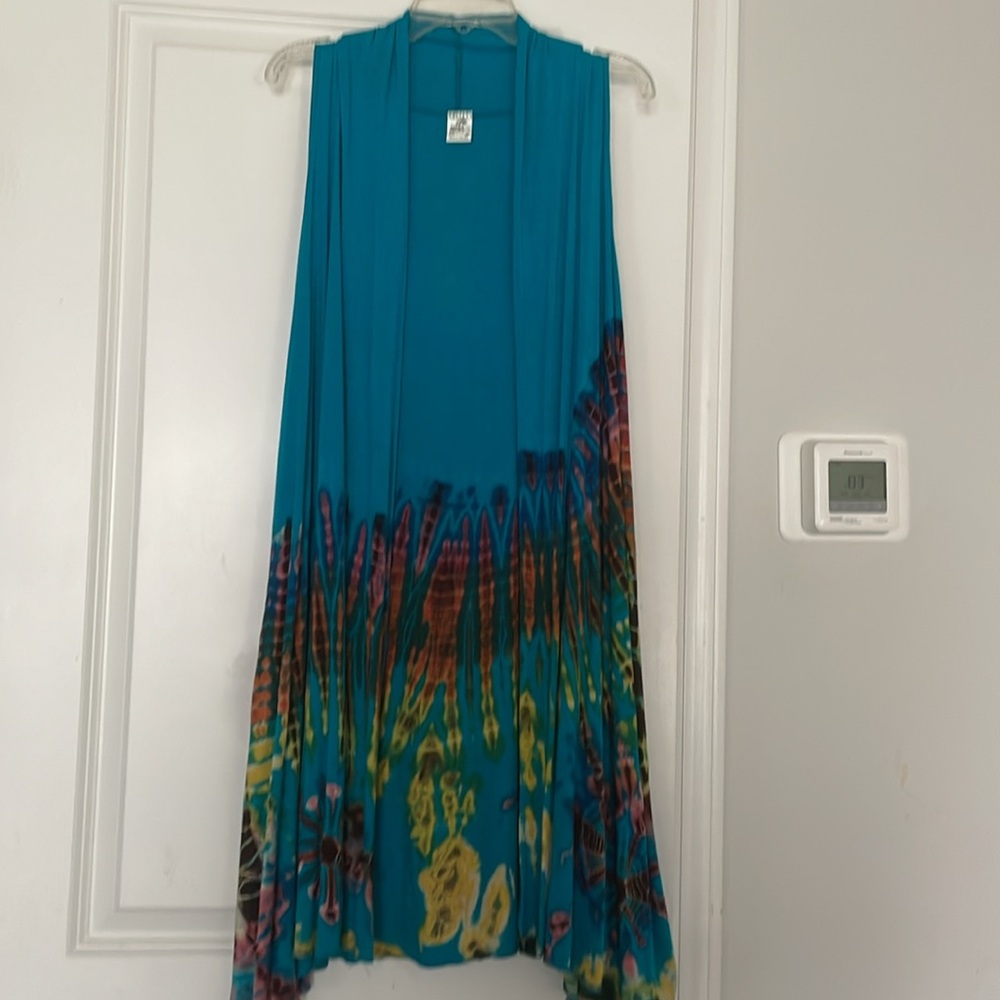 Shore Line Duster Multicolor Tie Dye Asymmetrical Festival Hippie All Cotton
